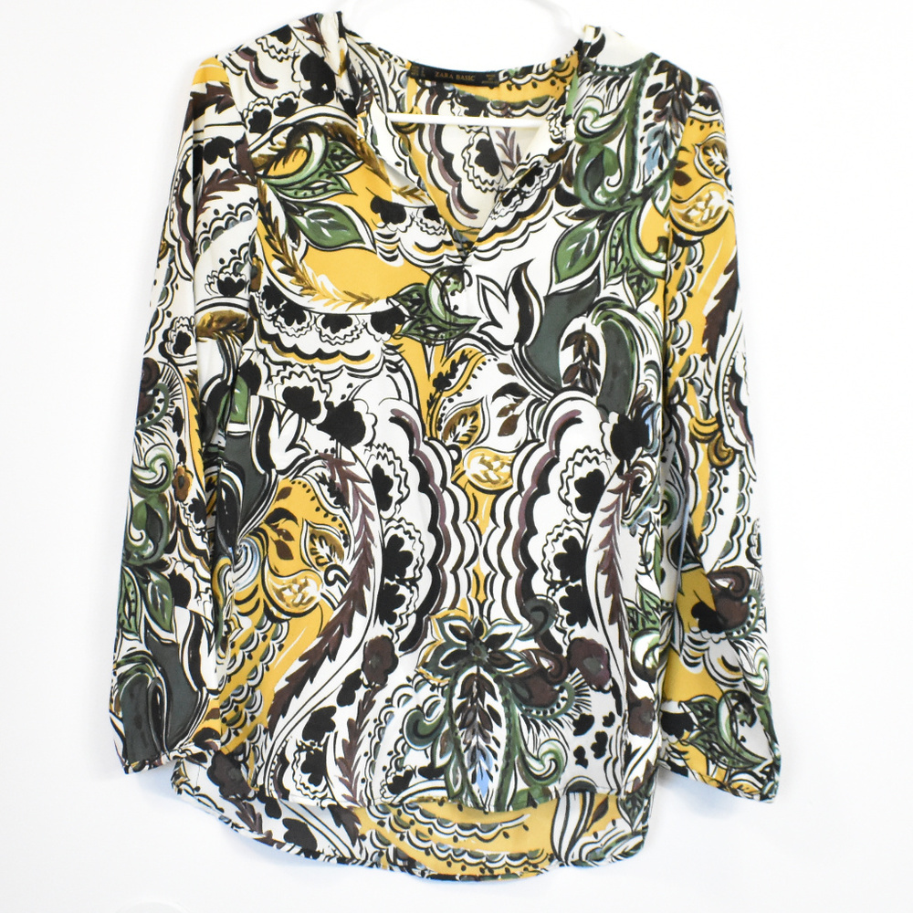 Zara Basic V Neck Floral Pattern Blouse size S
